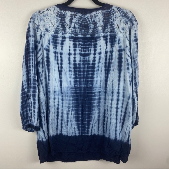 CLAUDIA Richard Tie Dye Boho Floral Lace Blouse XL Blue - Picture 6 of 11